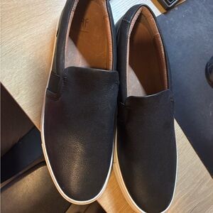 Frye Black Slip-On Astor with Textured Fabric and White Sole